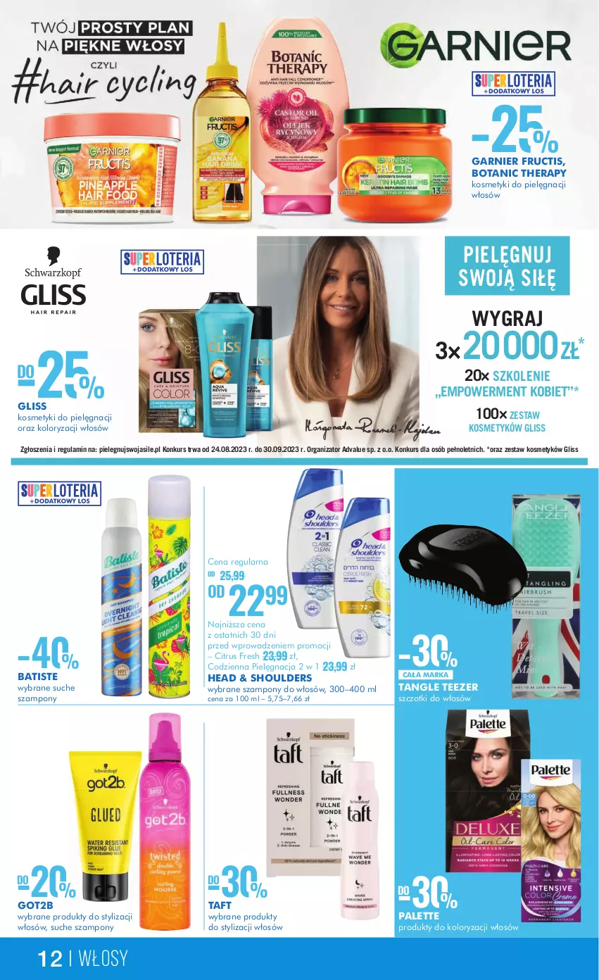 Gazetka promocyjna Super Pharm - Gazetka - ważna 14.09 do 27.09.2023 - strona 12 - produkty: Batiste, Fructis, Garnier, Got2b, Gra, Kosmetyki do pielęgnacji, Palette, Szampon, Taft, Tangle Teezer