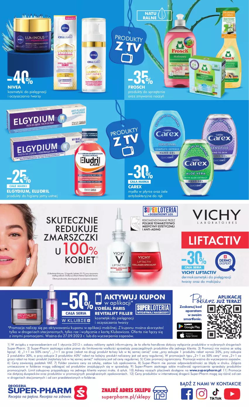 Gazetka promocyjna Super Pharm - Gazetka - ważna 14.09 do 27.09.2023 - strona 24 - produkty: Dres, Elgydium, Frosch, Gra, Gry, Kosmetyki do pielęgnacji, L’Oréal, LG, Makijaż, Mobil, Nivea, Olej, Rum, Ser, Serum, Smartfon, Tera, Vichy