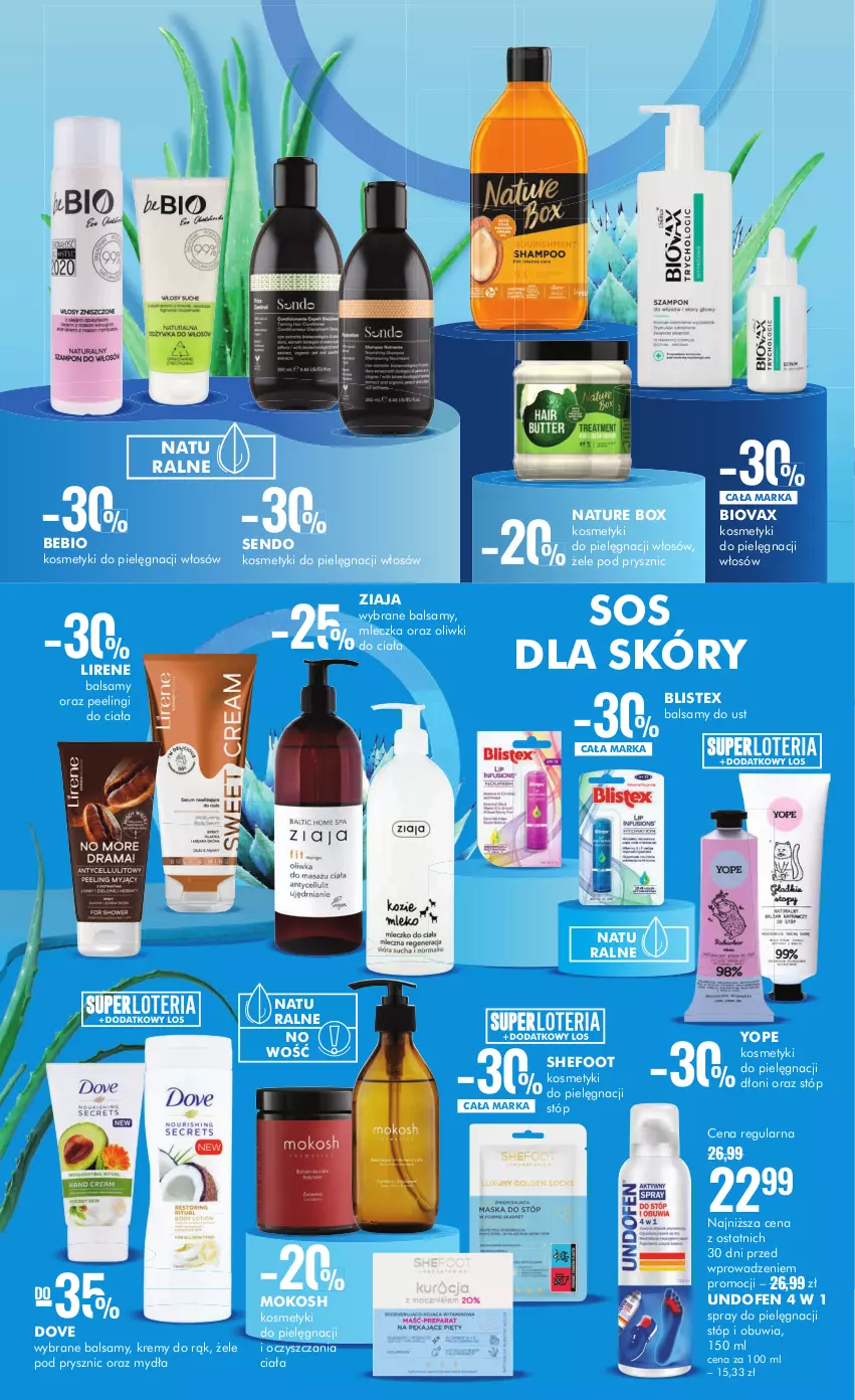 Gazetka promocyjna Super Pharm - Gazetka - ważna 14.09 do 27.09.2023 - strona 4 - produkty: Biovax, Dove, Kosmetyki do pielęgnacji, Lirene, Nature Box, Oliwki, Peeling, Sos, Undofen, Yope, Ziaja