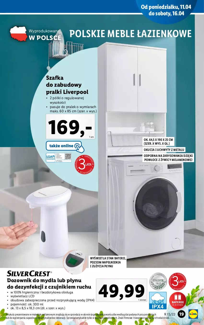 Gazetka promocyjna Lidl - GAZETKA - ważna 11.04 do 16.04.2022 - strona 19 - produkty: Dozownik, Meble, Meble łazienkowe, Piec, Por, Pralki, Sok, Szafka, Uchwyty