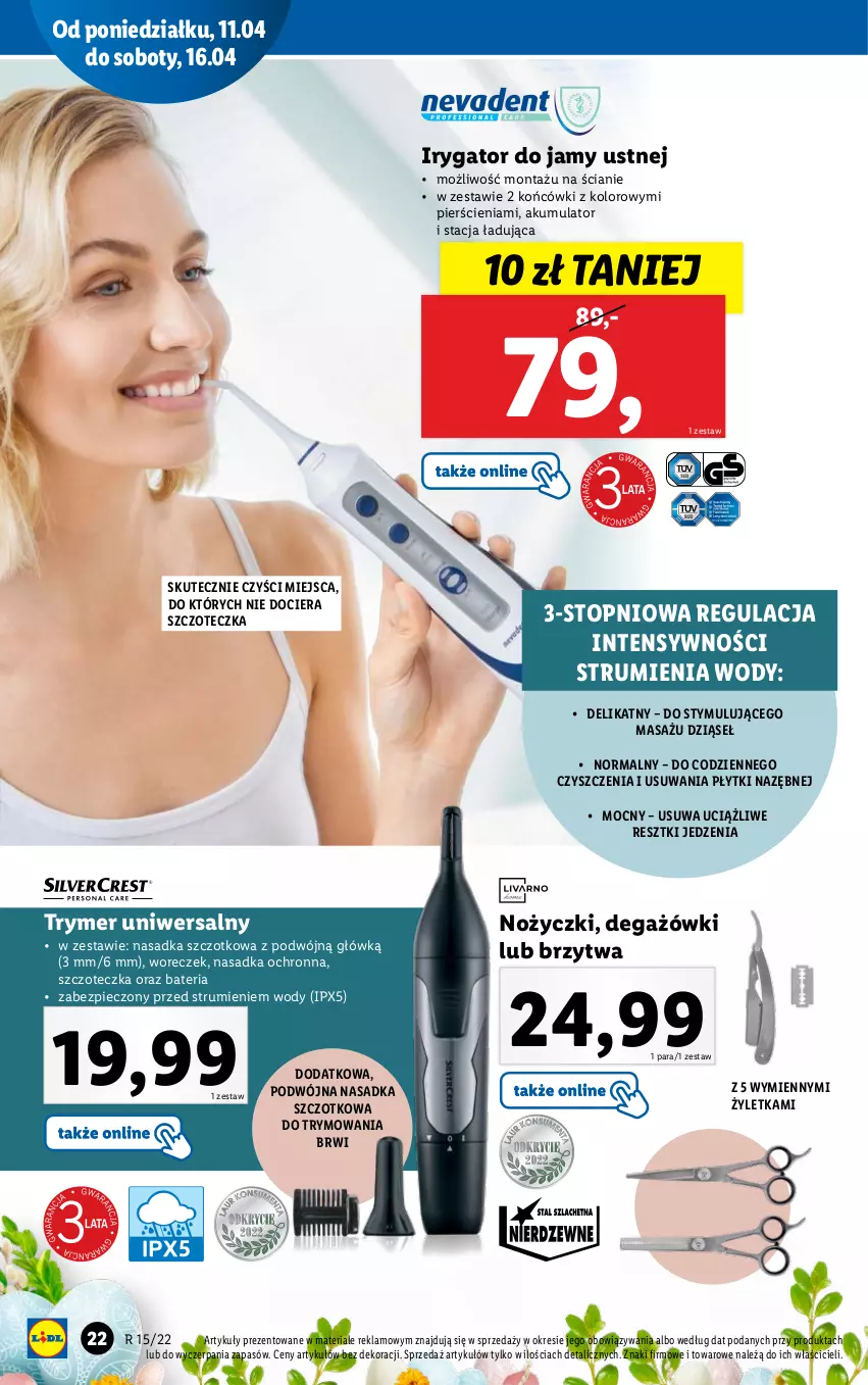 Gazetka promocyjna Lidl - GAZETKA - ważna 11.04 do 16.04.2022 - strona 22 - produkty: Akumulator, Bateria, Dega, Irygator, Noż, Nożyczki, Piec, Rum, Szczoteczka, Top, Woreczek