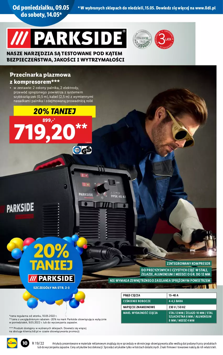 Gazetka promocyjna Lidl - GAZETKA - ważna 09.05 do 15.05.2022 - strona 10 - produkty: Kompresor, Parkside, Piec, Przecinarka, Przewód, Rolki, Silan