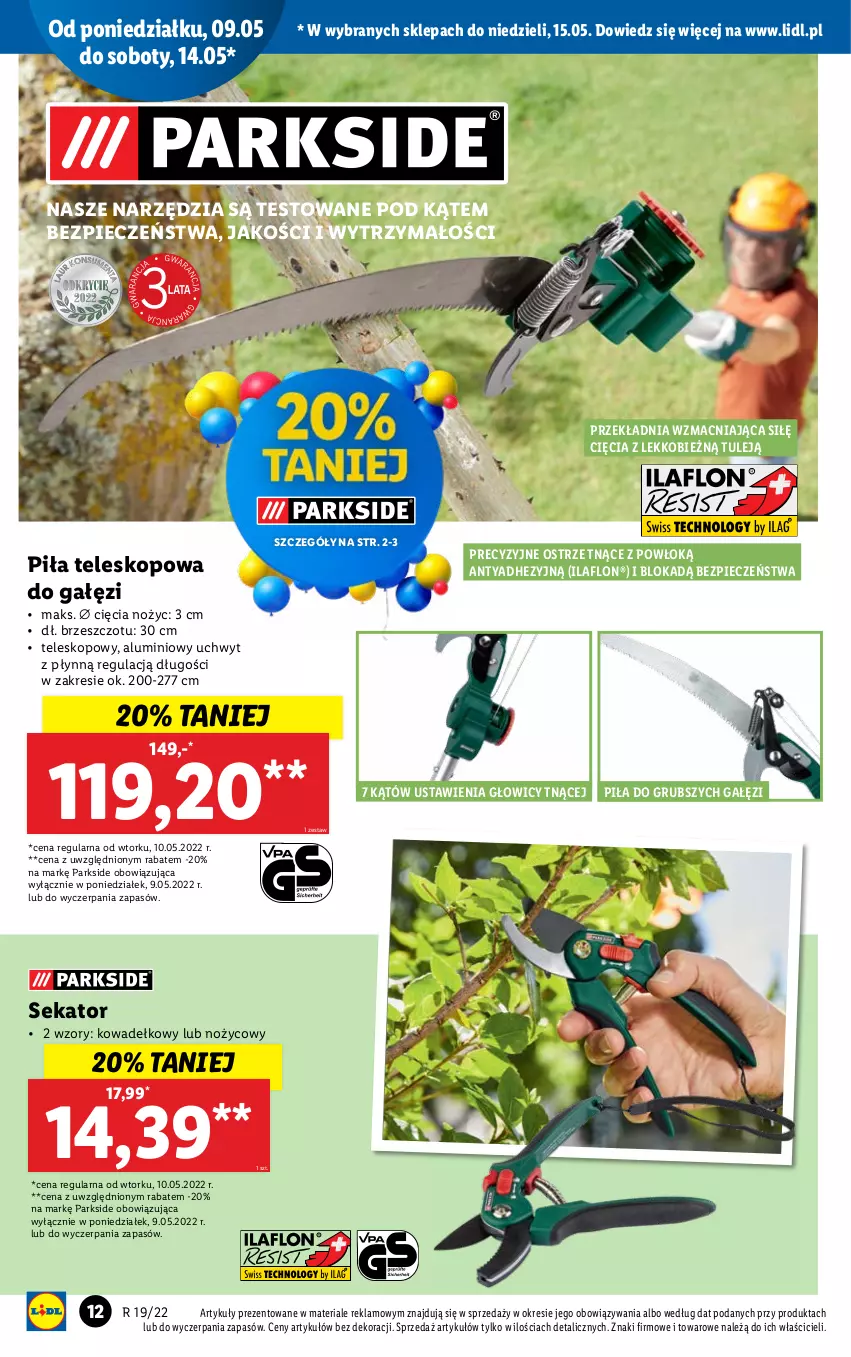 Gazetka promocyjna Lidl - GAZETKA - ważna 09.05 do 15.05.2022 - strona 12 - produkty: Noż, Parkside, Piec, Sekator, Teleskop