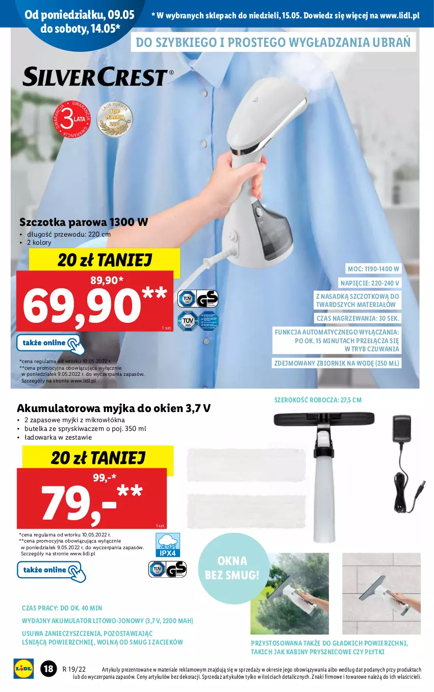 Gazetka promocyjna Lidl - GAZETKA - ważna 09.05 do 15.05.2022 - strona 18 - produkty: Akumulator, Butelka ze spryskiwaczem, Myjka do okien, Szczotka, Warka