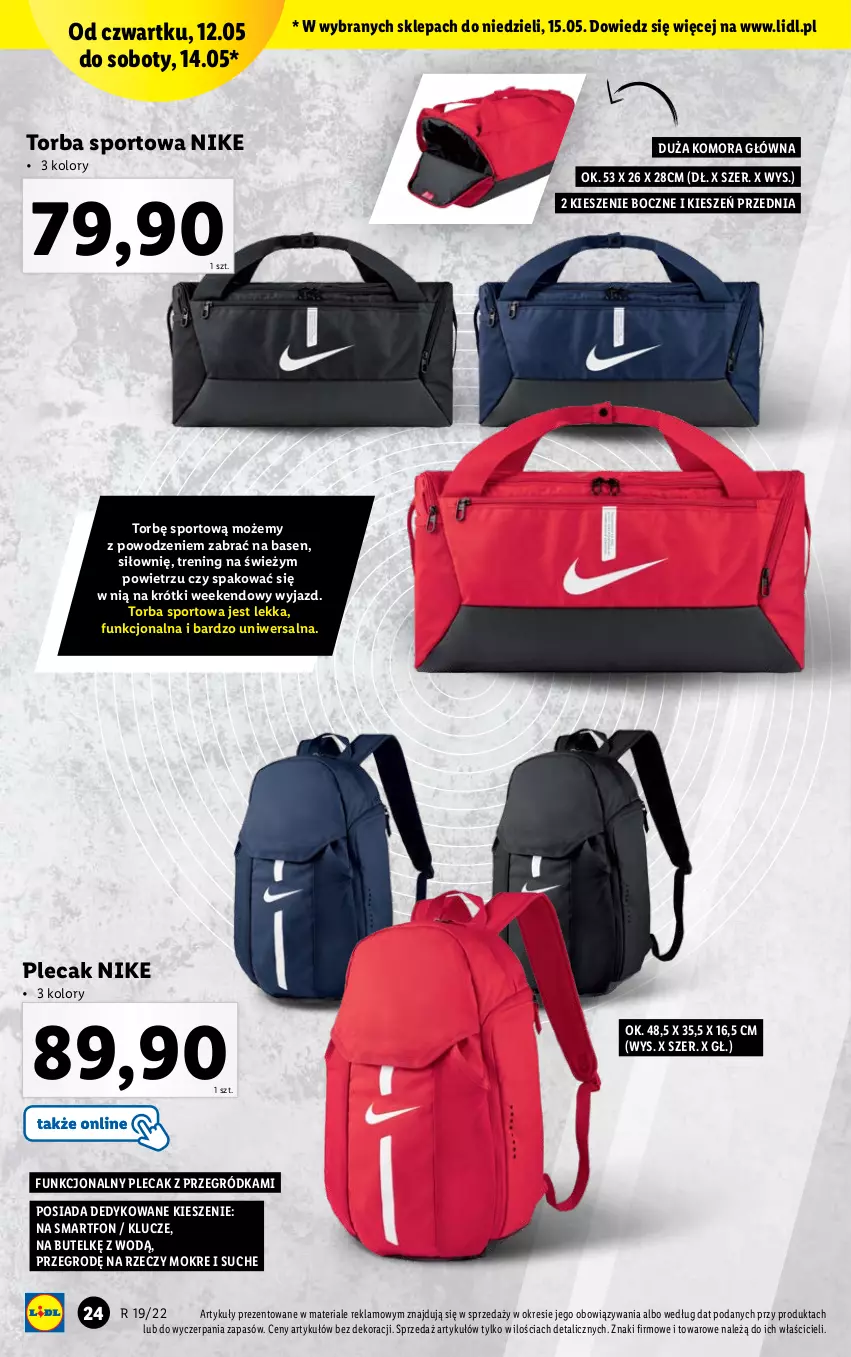 Gazetka promocyjna Lidl - GAZETKA - ważna 09.05 do 15.05.2022 - strona 24 - produkty: Nike, Plecak, Por, Smartfon, Sport, Torba