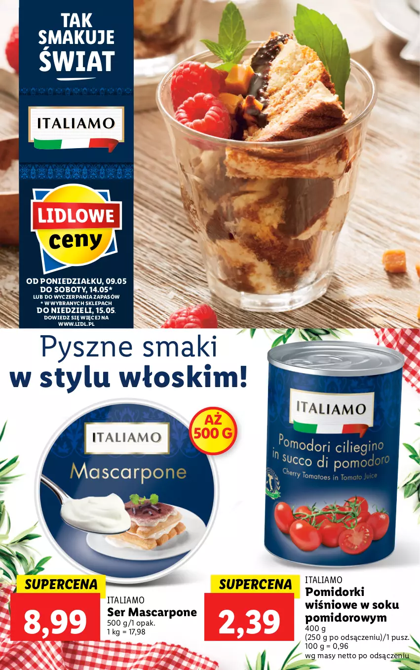 Gazetka promocyjna Lidl - GAZETKA - ważna 09.05 do 15.05.2022 - strona 46 - produkty: Mascarpone, Pomidorki, Ser, Sok