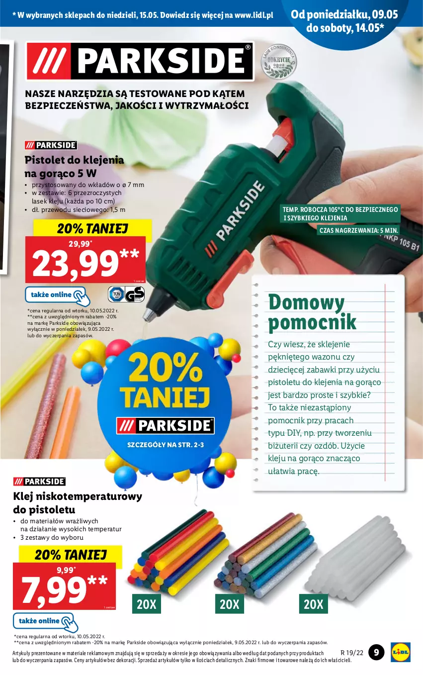 Gazetka promocyjna Lidl - GAZETKA - ważna 09.05 do 15.05.2022 - strona 9 - produkty: Dzieci, Klej, Parkside, Piec, Pistolet, Sok, Wazon