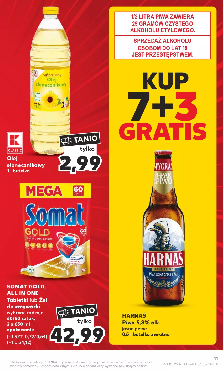 Gazetka promocyjna Kaufland - Gazetka tygodnia - ważna 11.01 do 17.01.2024 - strona 11 - produkty: Gra, Harnaś, Olej, Olej słonecznikowy, Piwa, Piwo, Somat, Somat gold, Tablet, Zmywarki