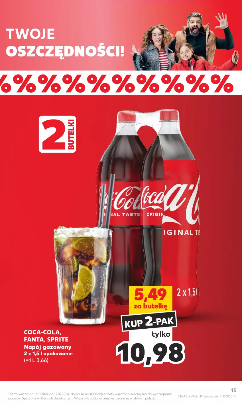 Gazetka promocyjna Kaufland - Gazetka tygodnia - ważna 11.01 do 17.01.2024 - strona 15 - produkty: Coca-Cola, Fa, Fanta, Napój, Napój gazowany, Sprite