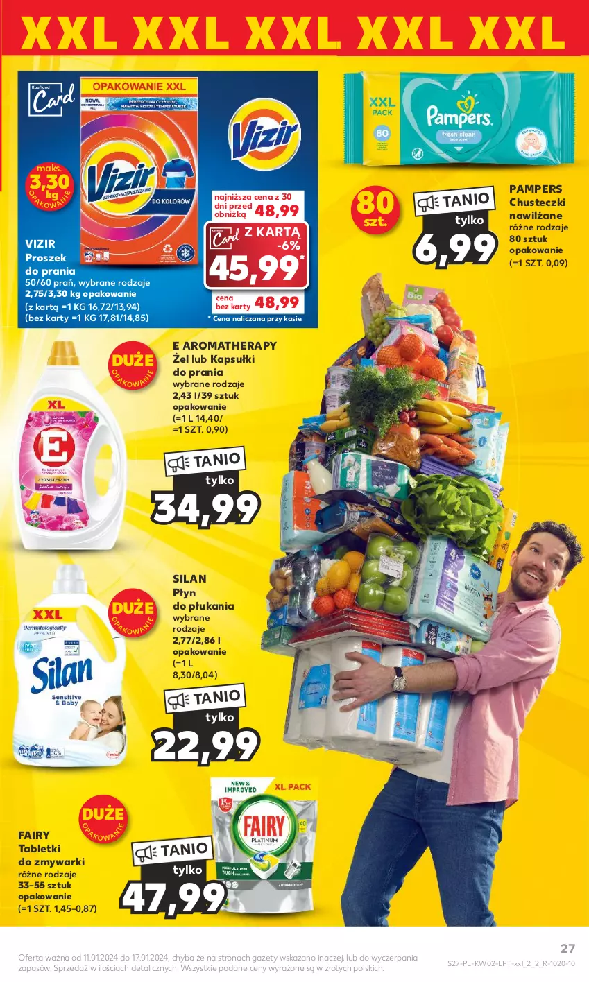 Gazetka promocyjna Kaufland - Gazetka tygodnia - ważna 11.01 do 17.01.2024 - strona 27 - produkty: Chusteczki, Fa, Fairy, Kapsułki do prania, Pampers, Płyn do płukania, Proszek do prania, Silan, Tablet, Tabletki do zmywarki, Vizir, Zmywarki