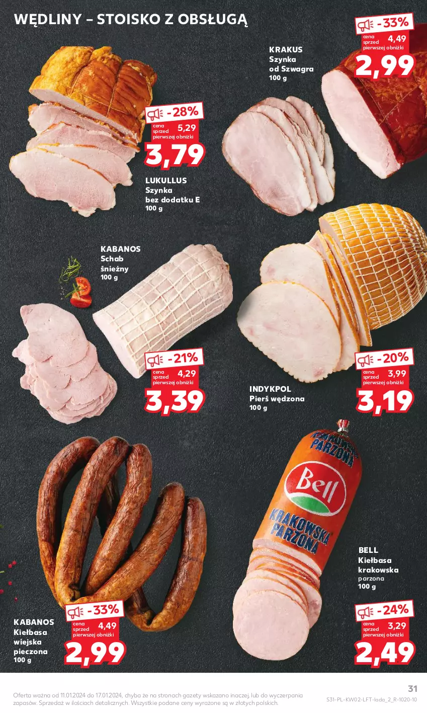 Gazetka promocyjna Kaufland - Gazetka tygodnia - ważna 11.01 do 17.01.2024 - strona 31 - produkty: Bell, Gra, Kabanos, Kiełbasa, Kiełbasa krakowska, Kiełbasa wiejska, Krakus, Piec, Szynka