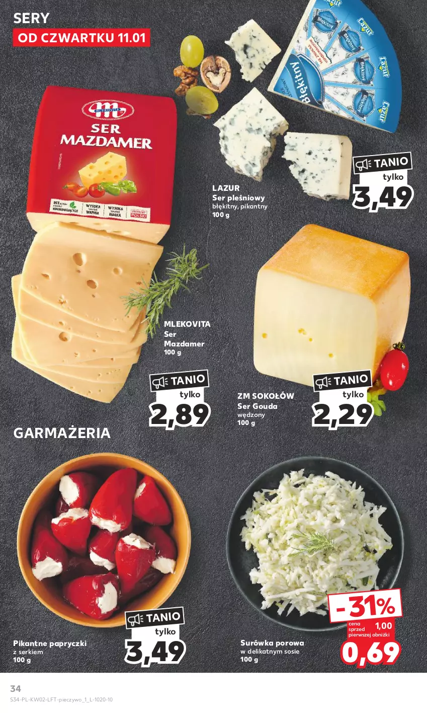 Gazetka promocyjna Kaufland - Gazetka tygodnia - ważna 11.01 do 17.01.2024 - strona 34 - produkty: Gouda, Lazur, Mazdamer, Mleko, Mlekovita, Piec, Pieczywo, Por, Ser, Ser pleśniowy, Sok, Sokołów, Sos, Surówka