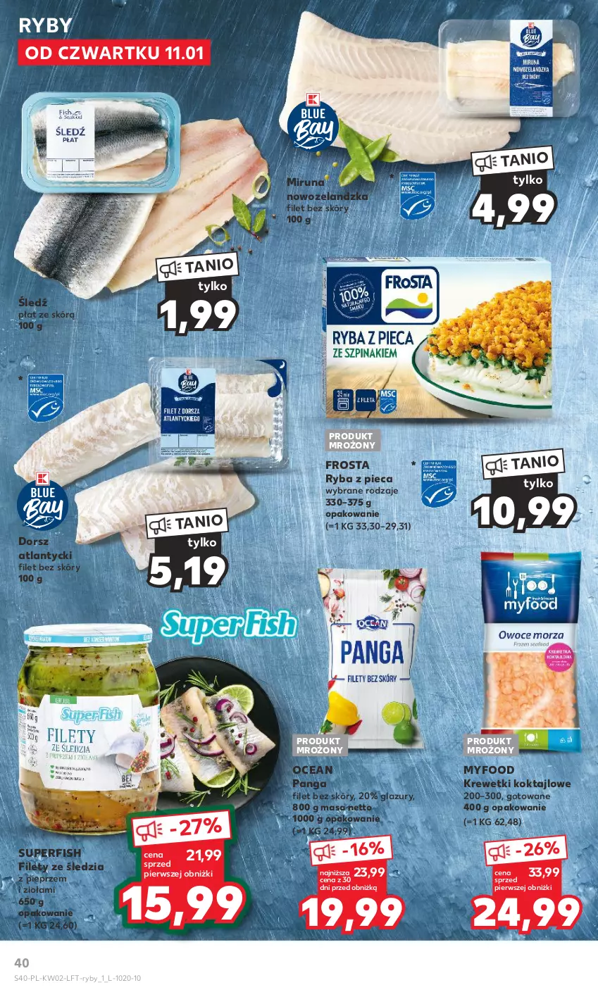 Gazetka promocyjna Kaufland - Gazetka tygodnia - ważna 11.01 do 17.01.2024 - strona 40 - produkty: Dorsz, Frosta, Krewetki, Lazur, Miruna, Panga, Piec, Pieprz, Ryba