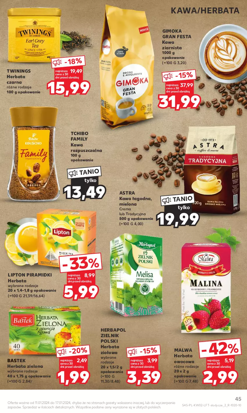 Gazetka promocyjna Kaufland - Gazetka tygodnia - ważna 11.01 do 17.01.2024 - strona 45 - produkty: Fa, Gimoka, Gra, Herbapol, Herbata, Herbata czarna, Herbata owocowa, Kawa, Kawa rozpuszczalna, Kawa ziarnista, Lipton, Lody, Stek, Tchibo, Tchibo Family