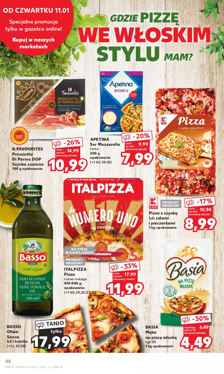 Gazetka promocyjna Kaufland - Gazetka tygodnia - ważna 11.01 do 17.01.2024 - strona 48 - produkty: Basia, Fa, Mąka, Mozzarella, Piec, Pieczarka, Pizza, Prosciutto, Salami, Ser, Szynka, Tarta