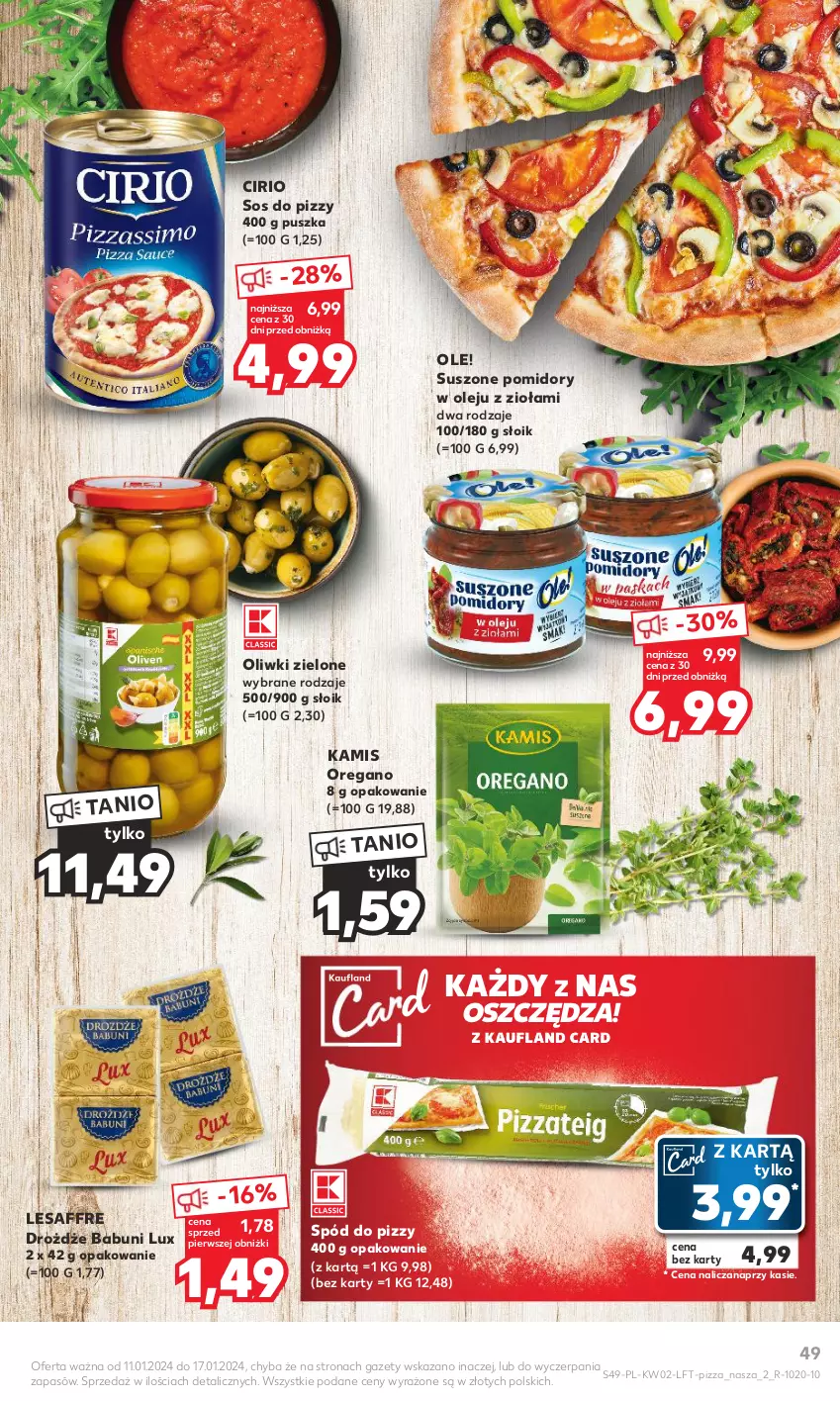 Gazetka promocyjna Kaufland - Gazetka tygodnia - ważna 11.01 do 17.01.2024 - strona 49 - produkty: Babuni, Drożdże, Kamis, Ole!, Olej, Oliwki, Oliwki zielone, Pizza, Pomidory, Sos, Sos do pizzy, Spód do pizzy, Suszone pomidory