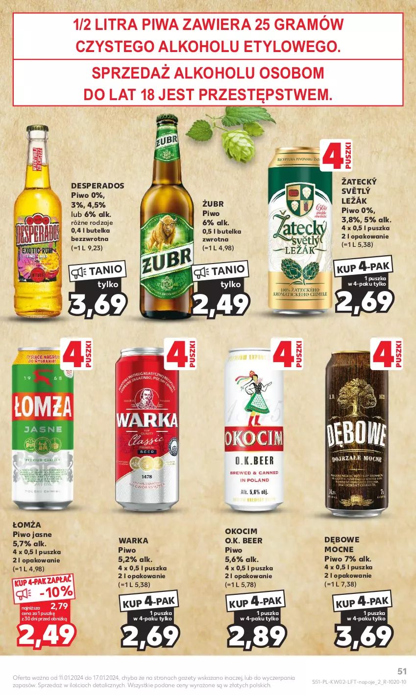 Gazetka promocyjna Kaufland - Gazetka tygodnia - ważna 11.01 do 17.01.2024 - strona 51 - produkty: Desperados, Gra, Koc, Napoje, Okocim, Piwa, Piwo, Piwo jasne, Warka