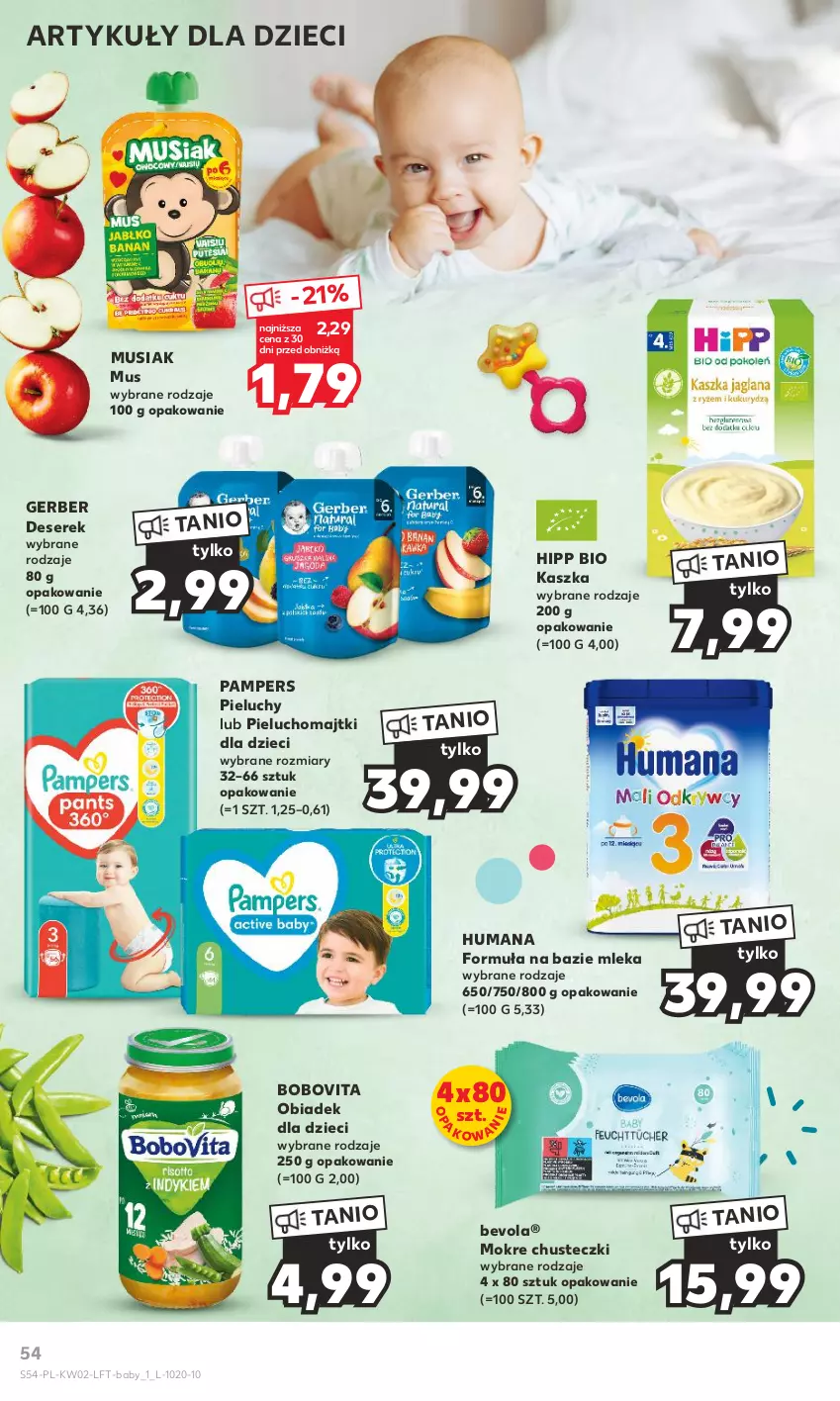 Gazetka promocyjna Kaufland - Gazetka tygodnia - ważna 11.01 do 17.01.2024 - strona 54 - produkty: BoboVita, Chusteczki, Deser, Dzieci, Gerber, HiPP, Hipp Bio, Humana, Majtki, Mus, Pampers, Pieluchomajtki, Pieluchy, Ser, Serek