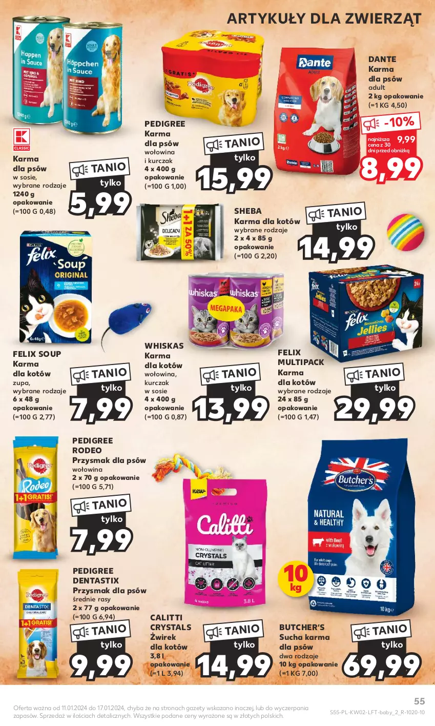 Gazetka promocyjna Kaufland - Gazetka tygodnia - ważna 11.01 do 17.01.2024 - strona 55 - produkty: Felix, Kurczak, Pedigree, Sheba, Sos, Sucha karma, Whiskas, Wołowina, Zupa