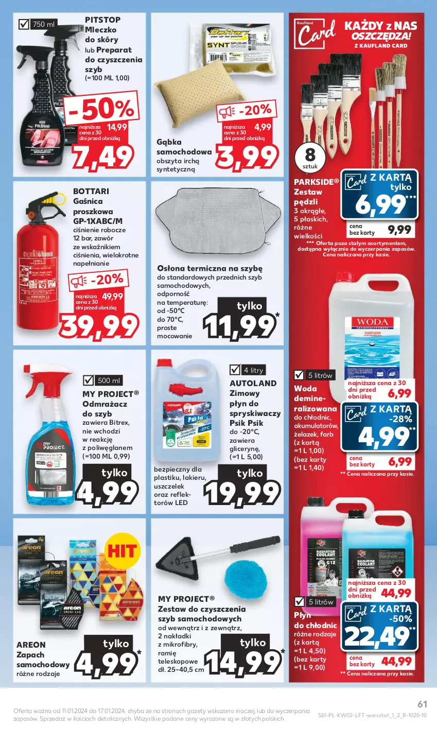 Gazetka promocyjna Kaufland - Gazetka tygodnia - ważna 11.01 do 17.01.2024 - strona 61 - produkty: Akumulator, Fa, Gaśnica, Lakier, Mleczko, Odmrażacz do szyb, Parkside, Piec, Płyn do chłodnic, Płyn do spryskiwaczy, Por, Preparat do czyszczenia, Reflektor, Teleskop, Top, Woda, Zestaw pędzli