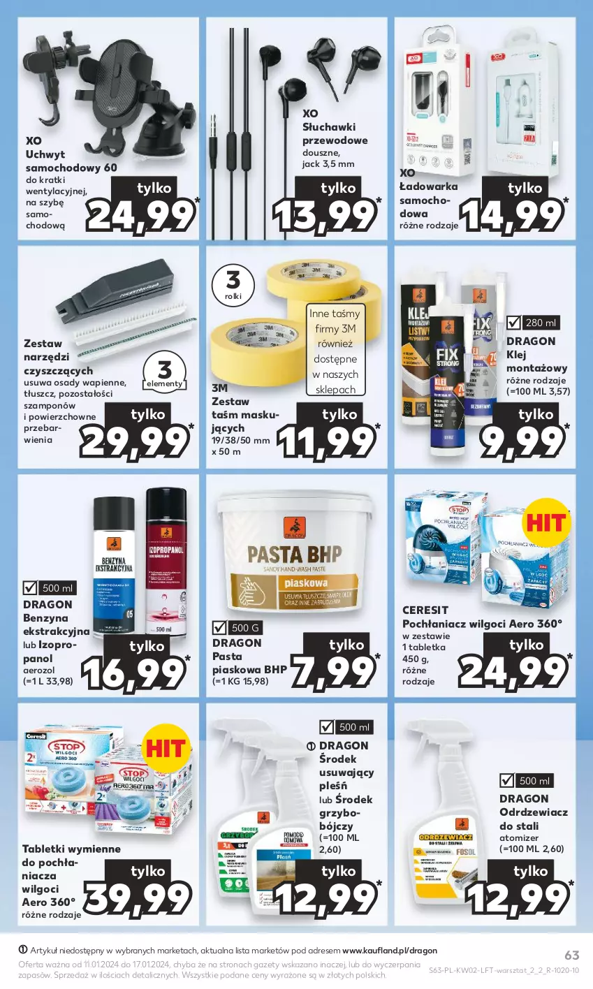 Gazetka promocyjna Kaufland - Gazetka tygodnia - ważna 11.01 do 17.01.2024 - strona 63 - produkty: Ceresit, Dres, HP, Klej, LG, Pochłaniacz wilgoci, Rolki, Słuchawki, Szampon, Tablet, Warka, Zestaw narzędzi