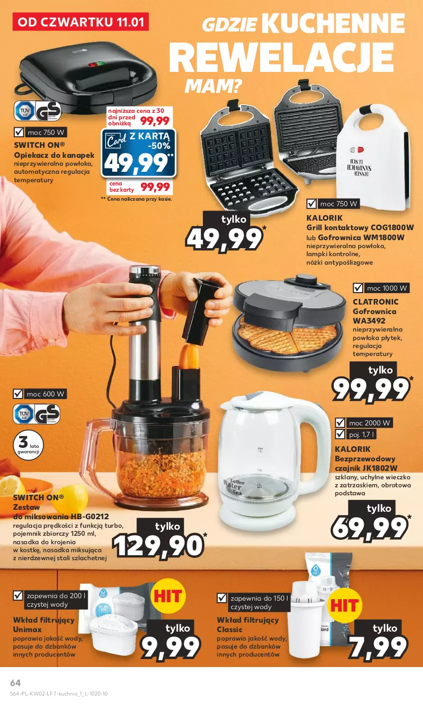 Gazetka promocyjna Kaufland - Gazetka tygodnia - ważna 11.01 do 17.01.2024 - strona 64 - produkty: Czajnik, Gofrownica, Grill, Grill kontaktowy, Kuchnia, Opiekacz do kanapek, Pojemnik, Wkład filtrujący