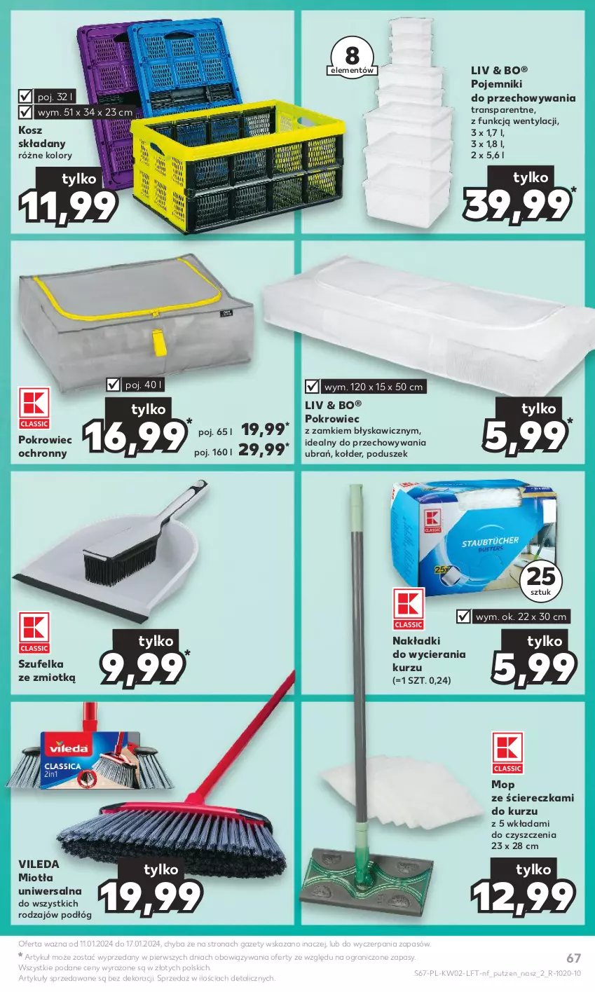 Gazetka promocyjna Kaufland - Gazetka tygodnia - ważna 11.01 do 17.01.2024 - strona 67 - produkty: Gra, Kosz, Miotła, Mop, Pojemnik, Pokrowiec, Szufelka, Tran, Vileda