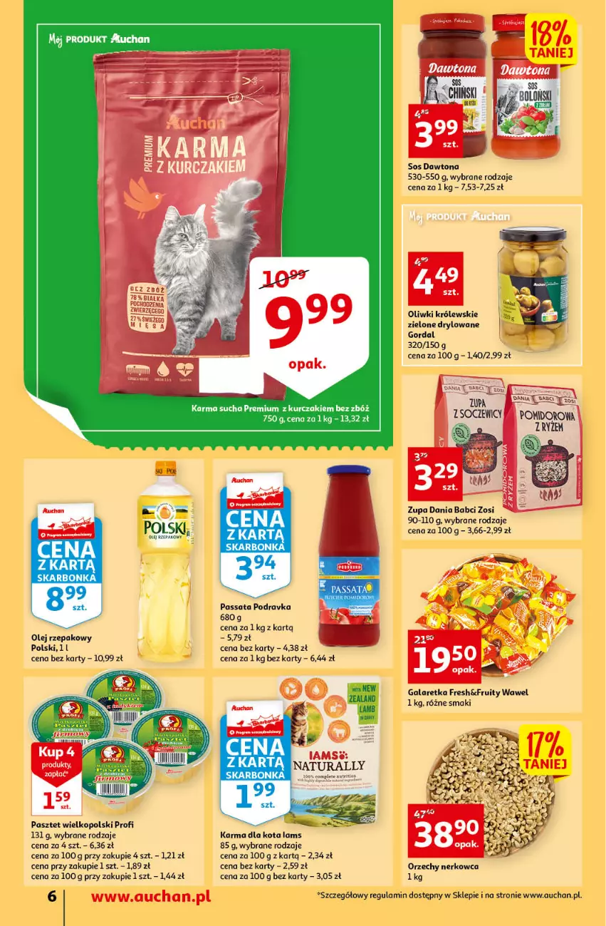 Gazetka promocyjna Auchan - przeNISKIE CENY PRZEwybór letnich napojów Supermarkety - ważna 17.06 do 22.06.2022 - strona 6 - produkty: Dawtona, Gala, Galaretka, Królewski, Kurczak, Olej, Olej rzepakowy, Oliwki, Pasztet, Podravka, Ryż, Sos, Wawel, Zupa