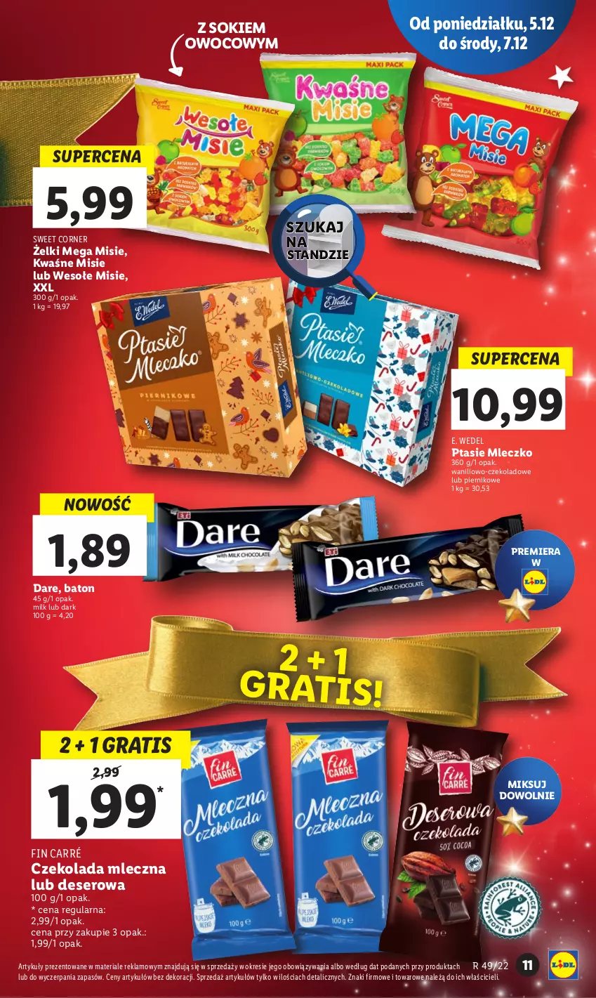 Gazetka promocyjna Lidl - GAZETKA - ważna 05.12 do 07.12.2022 - strona 11 - produkty: Baton, Czekolada, Czekolada mleczna, Deser, E. Wedel, Gra, Mleczko, Piernik, Ptasie mleczko, Ser, Sok