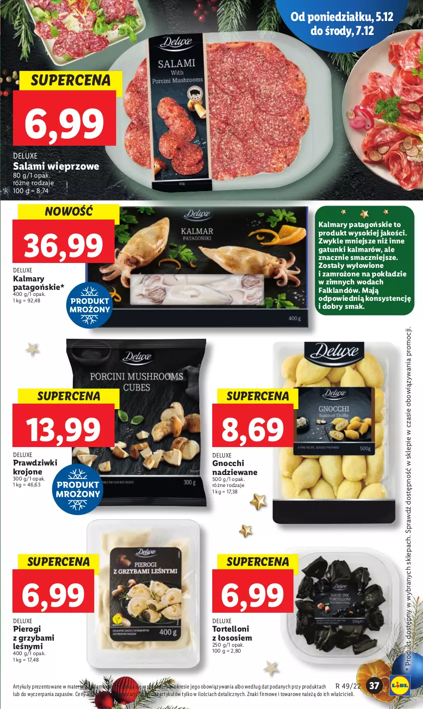 Gazetka promocyjna Lidl - GAZETKA - ważna 05.12 do 07.12.2022 - strona 41 - produkty: Fa, Gnocchi, Kalmar, Kalmary, Pierogi, Salami, Sok, Sos, Tago, Tortelloni, Woda