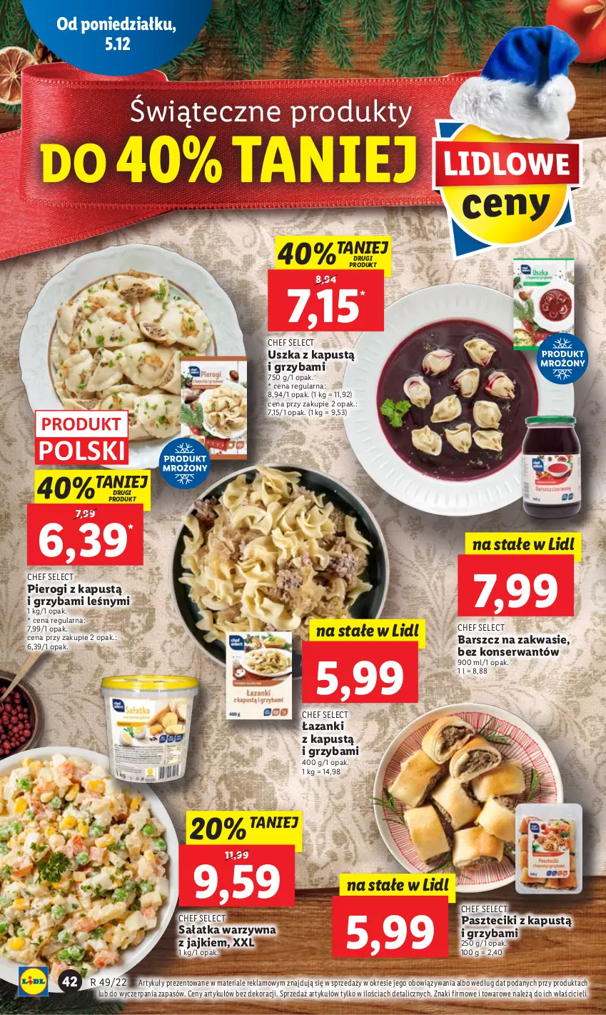 Gazetka promocyjna Lidl - GAZETKA - ważna 05.12 do 07.12.2022 - strona 46 - produkty: Kapustą, Pierogi, Sałat, Sałatka, Sałatka warzywna, Ser