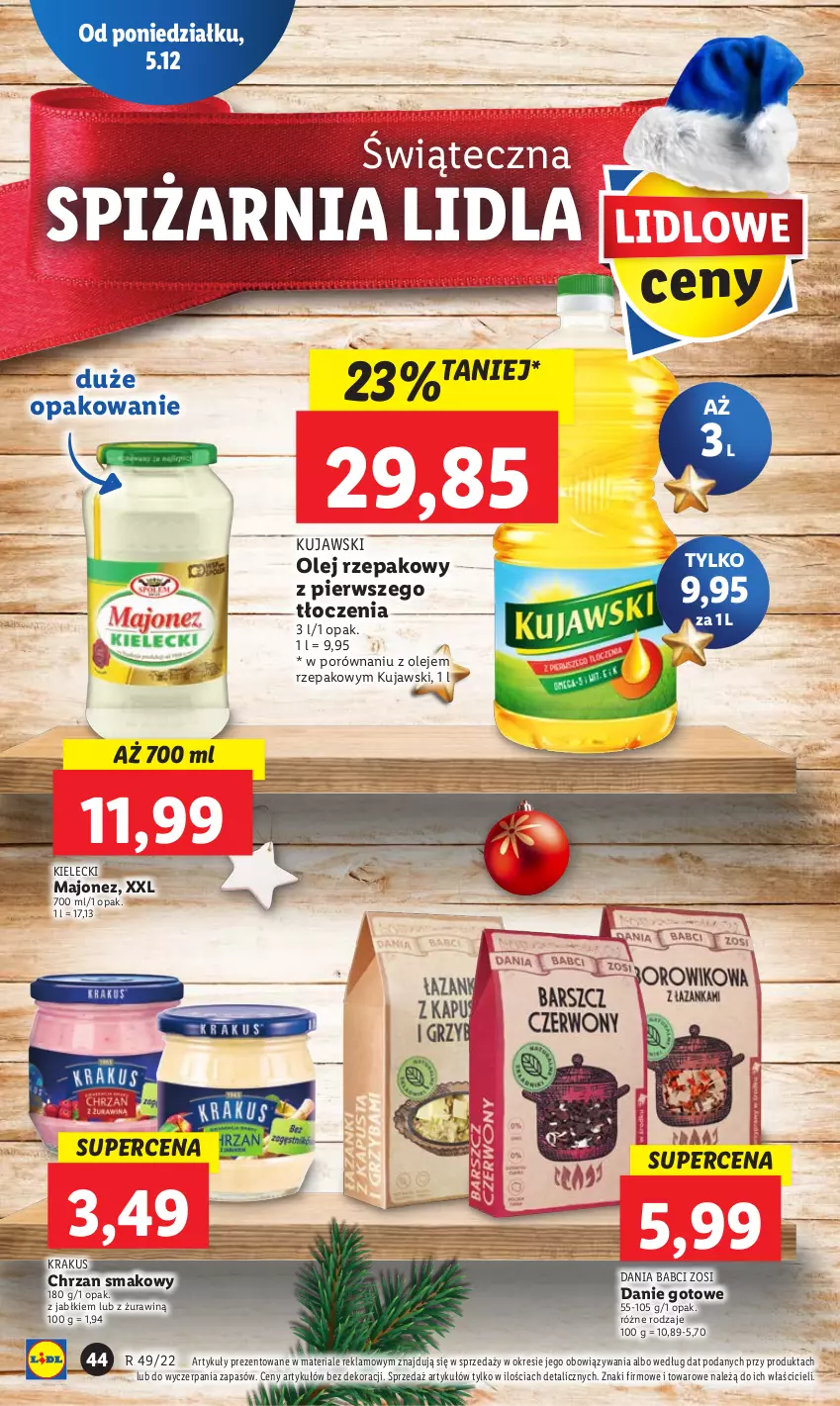 Gazetka promocyjna Lidl - GAZETKA - ważna 05.12 do 07.12.2022 - strona 50 - produkty: Chrzan, Danie gotowe, Krakus, Kujawski, Majonez, Olej, Olej rzepakowy, Por