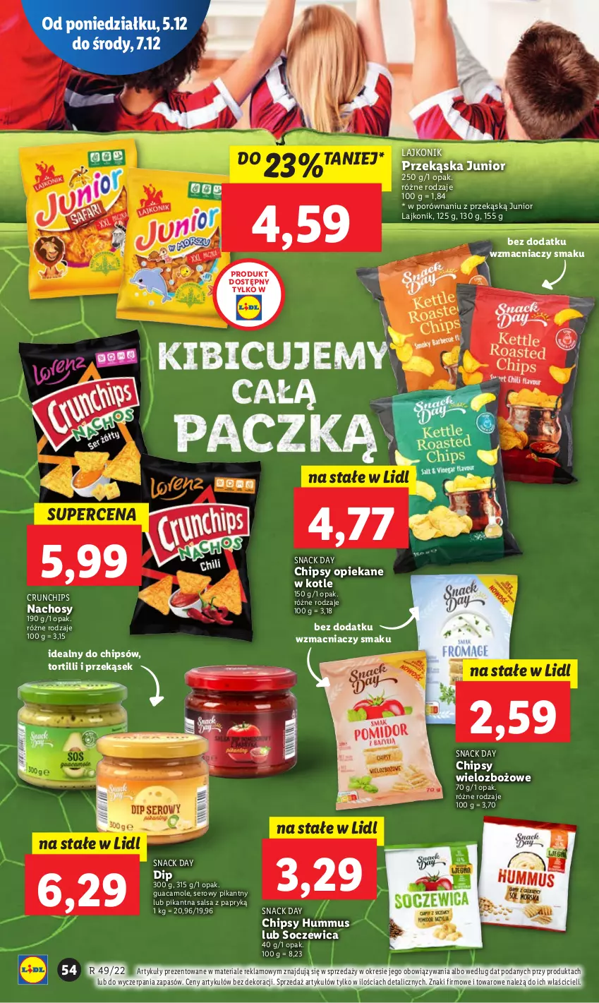 Gazetka promocyjna Lidl - GAZETKA - ważna 05.12 do 07.12.2022 - strona 60 - produkty: Amol, Chipsy, Crunchips, Hummus, Lajkonik, Mus, Por, Salsa, Ser