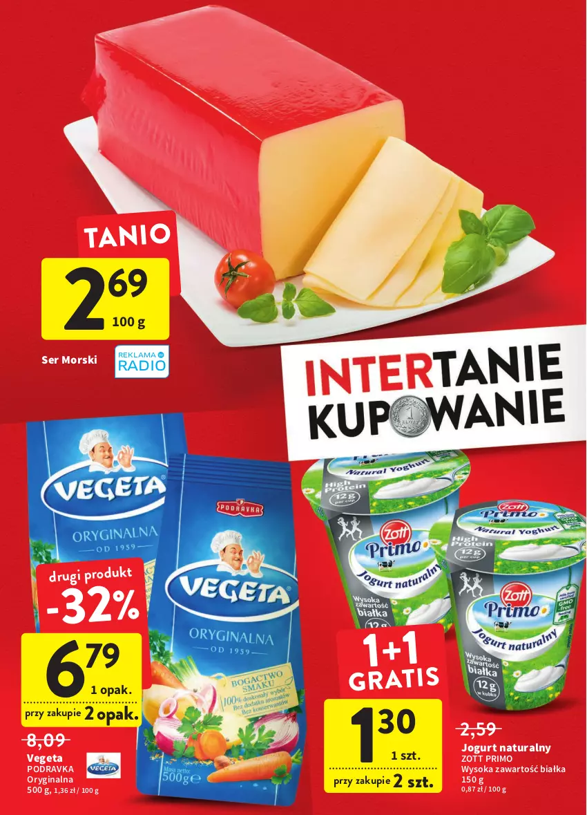 Gazetka promocyjna Intermarche - Gazetka Intermarche - ważna 27.10 do 02.11.2022 - strona 10 - produkty: Gin, Jogurt, Jogurt naturalny, Podravka, Ser, Sok, Vegeta, Zott, Zott Primo