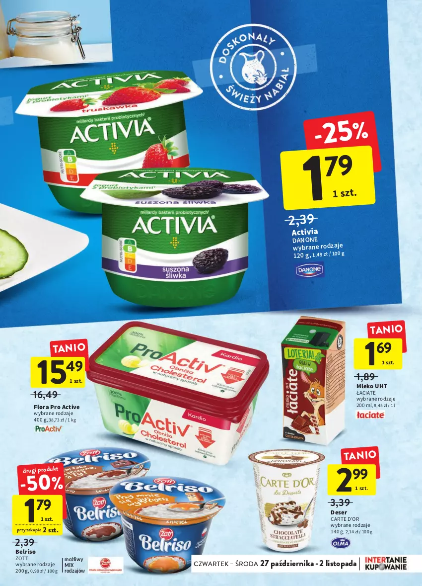 Gazetka promocyjna Intermarche - Gazetka Intermarche - ważna 27.10 do 02.11.2022 - strona 25 - produkty: Activia, Belriso, Danone, Deser, Flora, Mleko, Ser, Top, Zott