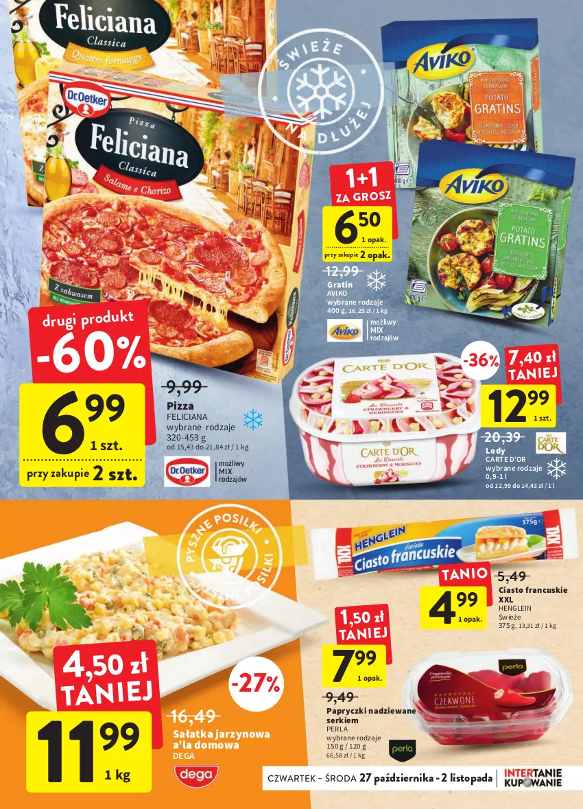 Gazetka promocyjna Intermarche - Gazetka Intermarche - ważna 27.10 do 02.11.2022 - strona 29 - produkty: Ciasto francuskie, Dega, Feliciana, Gra, Lody, Papryczki nadziewane, Pizza, Sałat, Sałatka, Ser, Top