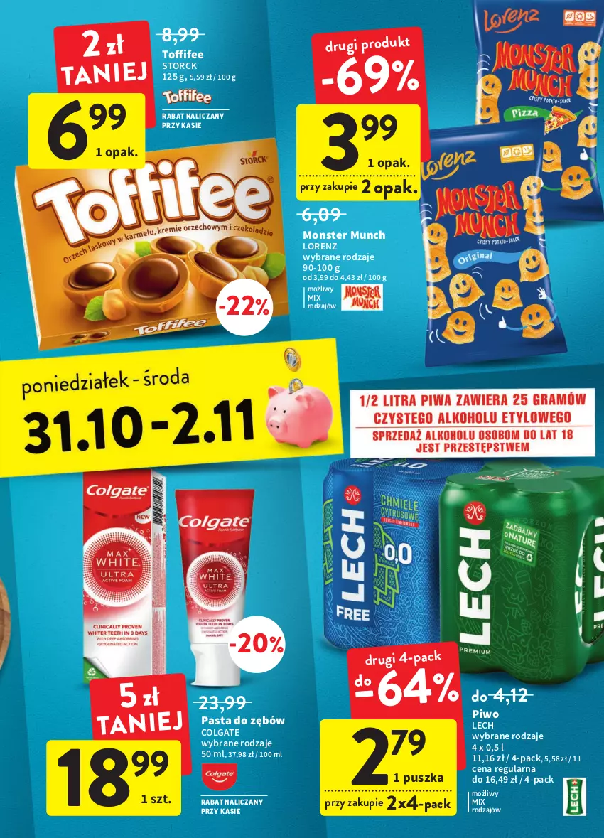 Gazetka promocyjna Intermarche - Gazetka Intermarche - ważna 27.10 do 02.11.2022 - strona 39 - produkty: Colgate, LG, Lorenz, Monster Munch, Pasta do zębów, Piwo, Toffifee