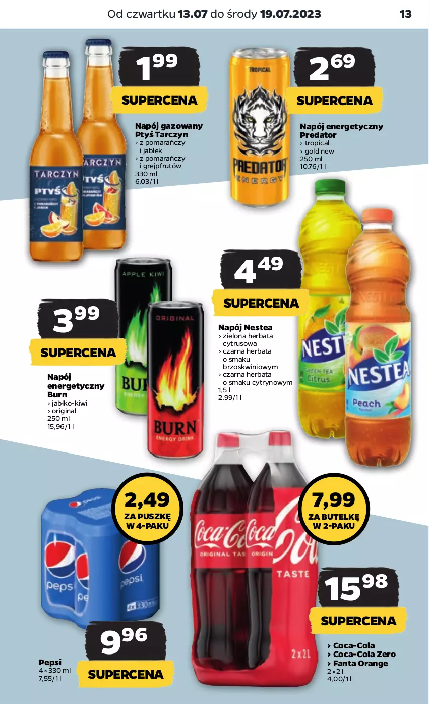 Gazetka promocyjna Netto - Artykuły spożywcze - ważna 13.07 do 19.07.2023 - strona 13 - produkty: Coca-Cola, Fa, Fanta, Gin, Grejpfrut, Herbata, Kiwi, Napój, Napój energetyczny, Napój gazowany, Nestea, Pepsi, Tropical