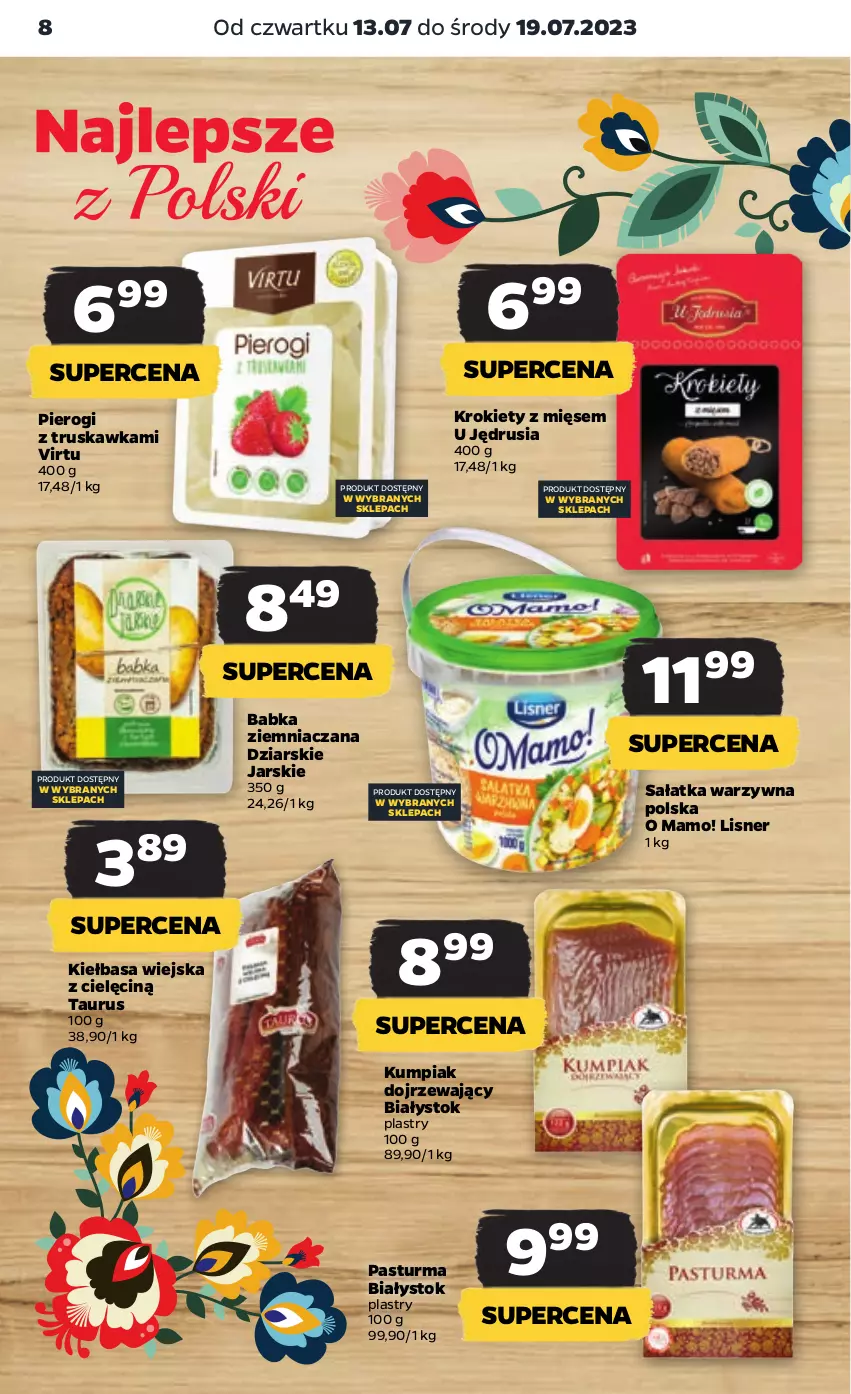 Gazetka promocyjna Netto - Artykuły spożywcze - ważna 13.07 do 19.07.2023 - strona 8 - produkty: Babka, Kiełbasa, Kiełbasa wiejska, Krokiety, Lisner, Pierogi, Sałat, Sałatka, Sałatka warzywna, Virtu