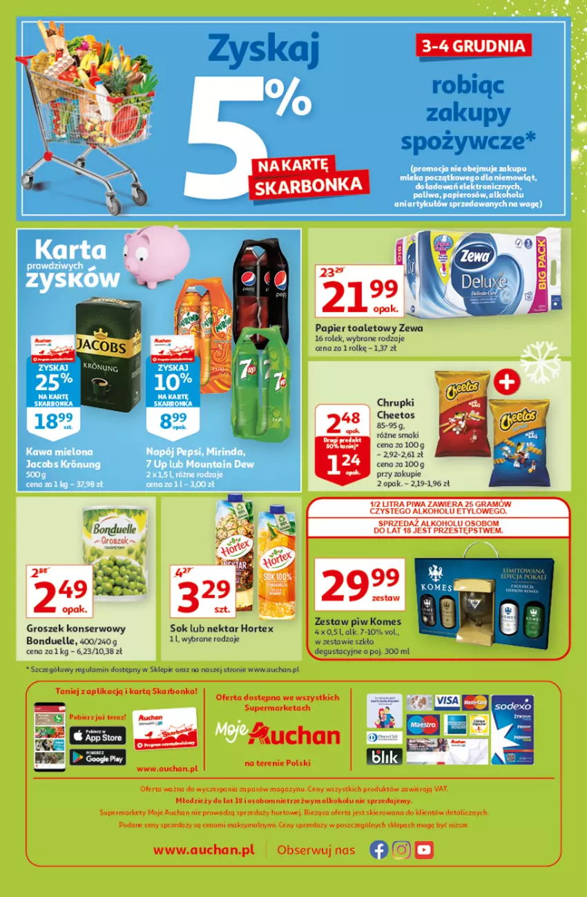 Gazetka promocyjna Auchan - Magia Mikołajkowa Moja Auchan - ważna 02.12 do 08.12.2021 - strona 4 - produkty: Bonduelle, Cheetos, Chrupki, Dron, Gra, Groszek, Hortex, Nektar, Papier, Papier toaletowy, Piwa, Ser, Sok, Tera
