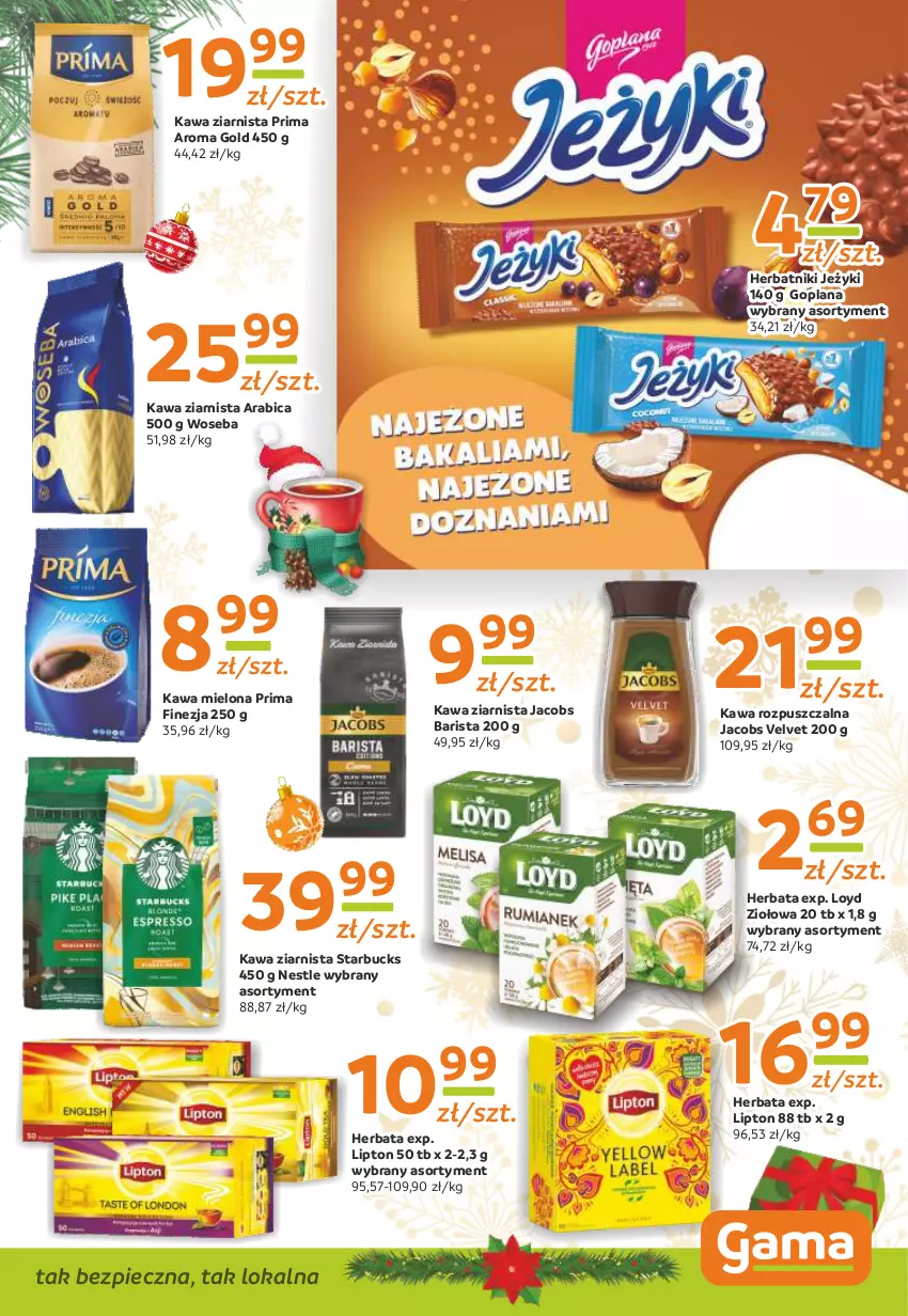 Gazetka promocyjna Gama - Gazetka Gama - ważna 20.12 do 31.12.2022 - strona 5 - produkty: BIC, Goplana, Herbata, Herbatniki, Jacobs, Jacobs Velvet, Jeżyki, Kawa, Kawa mielona, Kawa rozpuszczalna, Kawa ziarnista, LANA, Lipton, Loyd, Piec, Prima, Velvet, Woseba