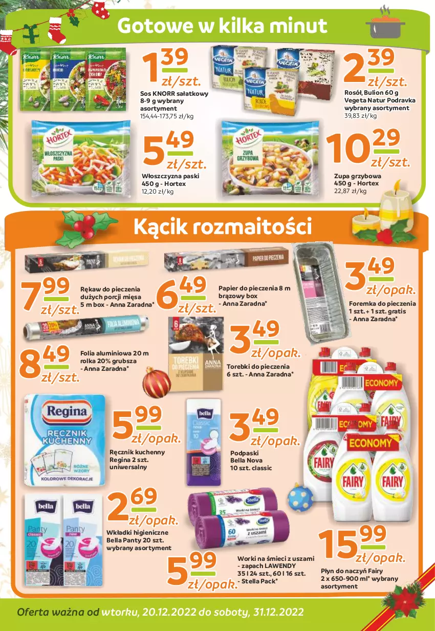 Gazetka promocyjna Gama - Gazetka Gama - ważna 20.12 do 31.12.2022 - strona 8 - produkty: Bell, Bella, Bulion, Fa, Fairy, Folia aluminiowa, Gin, Gra, Hortex, Knorr, Lion, Papier, Papier do pieczenia, Piec, Podpaski, Podravka, Por, Ręcznik, Ręcznik kuchenny, Rękaw do pieczenia, Rosół, Sałat, Sos, Torebki do pieczenia, Vegeta, Vegeta Natur, Wkładki, Worki na śmiec, Worki na śmieci, Zupa