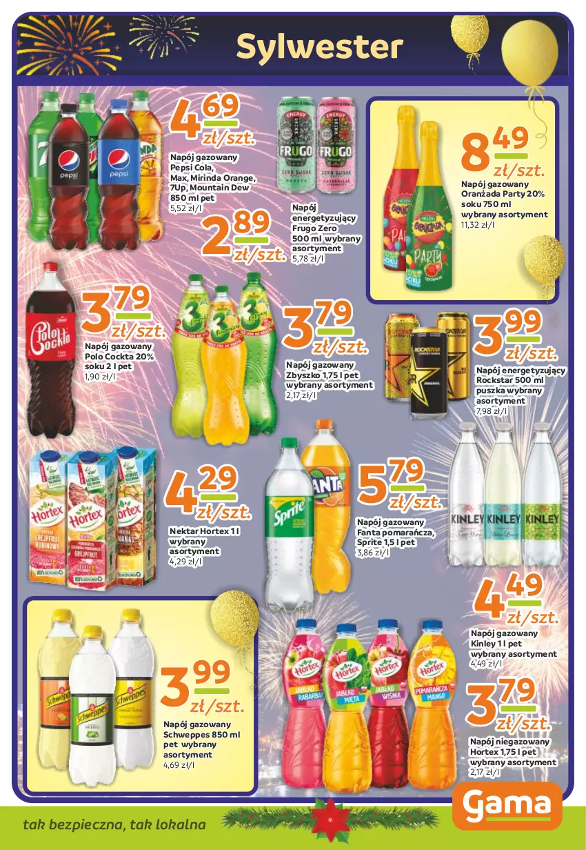 Gazetka promocyjna Gama - Gazetka Gama - ważna 20.12 do 31.12.2022 - strona 9 - produkty: 7up, Fa, Fanta, Hortex, Mirinda, Napój, Napój gazowany, Napój niegazowany, Nektar, Oranżada, Pepsi, Piec, Schweppes, Sok, Sprite