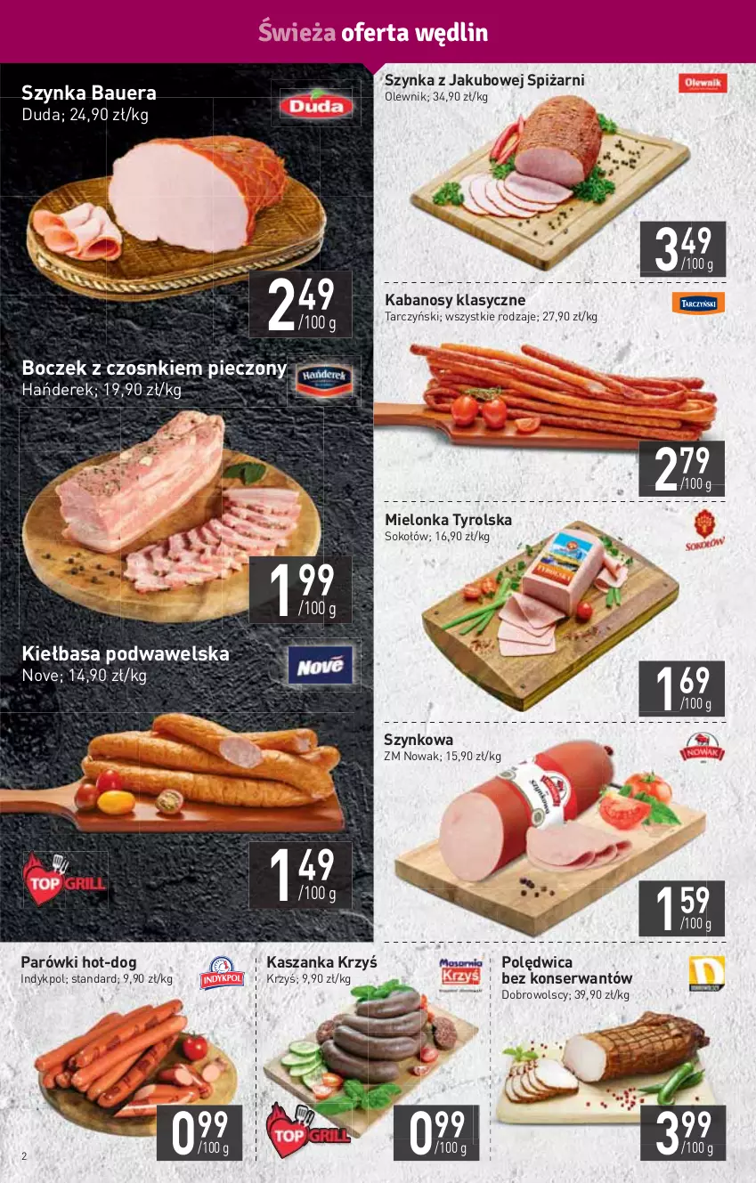 Gazetka promocyjna Stokrotka - Market - ważna 27.05 do 01.06.2021 - strona 2 - produkty: Boczek, Duda, HP, Kabanos, Kasza, Kaszanka, Kiełbasa, Kiełbasa podwawelska, Mielonka tyrolska, NOWAK, Olewnik, Parówki, Piec, Polędwica, Ser, Sok, Sokołów, Szynka, Tarczyński, Wawel