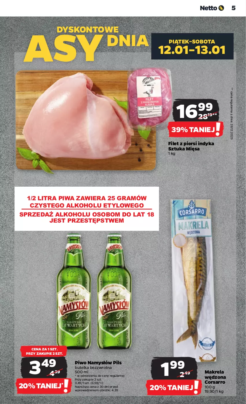 Gazetka promocyjna Netto - Artykuły spożywcze - ważna 11.01 do 17.01.2024 - strona 5 - produkty: Filet z piersi indyka, Gra, Namysłów, Piwa, Piwo