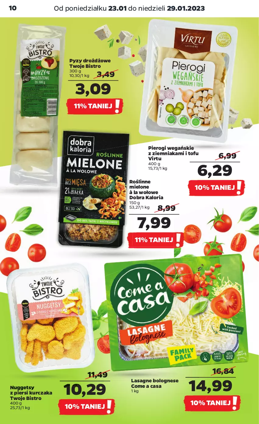 Gazetka promocyjna Netto - Artykuły spożywcze - ważna 23.01 do 29.01.2023 - strona 10 - produkty: Kurczak, Lasagne, Lasagne bolognese, Pierogi, Tofu, Virtu