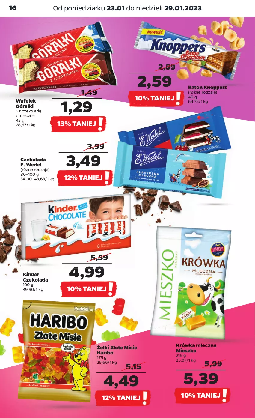 Gazetka promocyjna Netto - Artykuły spożywcze - ważna 23.01 do 29.01.2023 - strona 16 - produkty: Baton, Czekolada, E. Wedel, Góralki, Haribo, Kinder, Knoppers, Wafelek