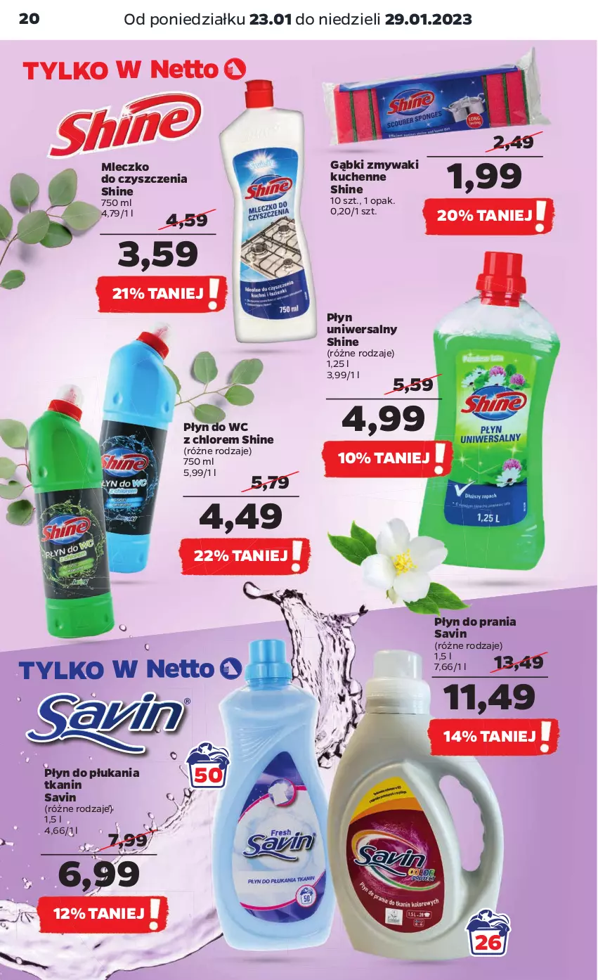 Gazetka promocyjna Netto - Artykuły spożywcze - ważna 23.01 do 29.01.2023 - strona 20 - produkty: Mleczko, Płyn do płukania, Płyn do prania, Płyn do wc, Zmywaki kuchenne