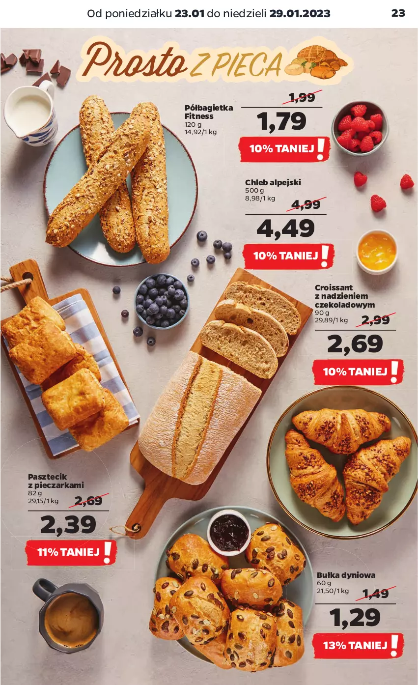 Gazetka promocyjna Netto - Artykuły spożywcze - ważna 23.01 do 29.01.2023 - strona 23 - produkty: Bagietka, Bułka, Chleb, Croissant, Pasztecik z pieczarkami, Piec, Pieczarka, Półbagietka