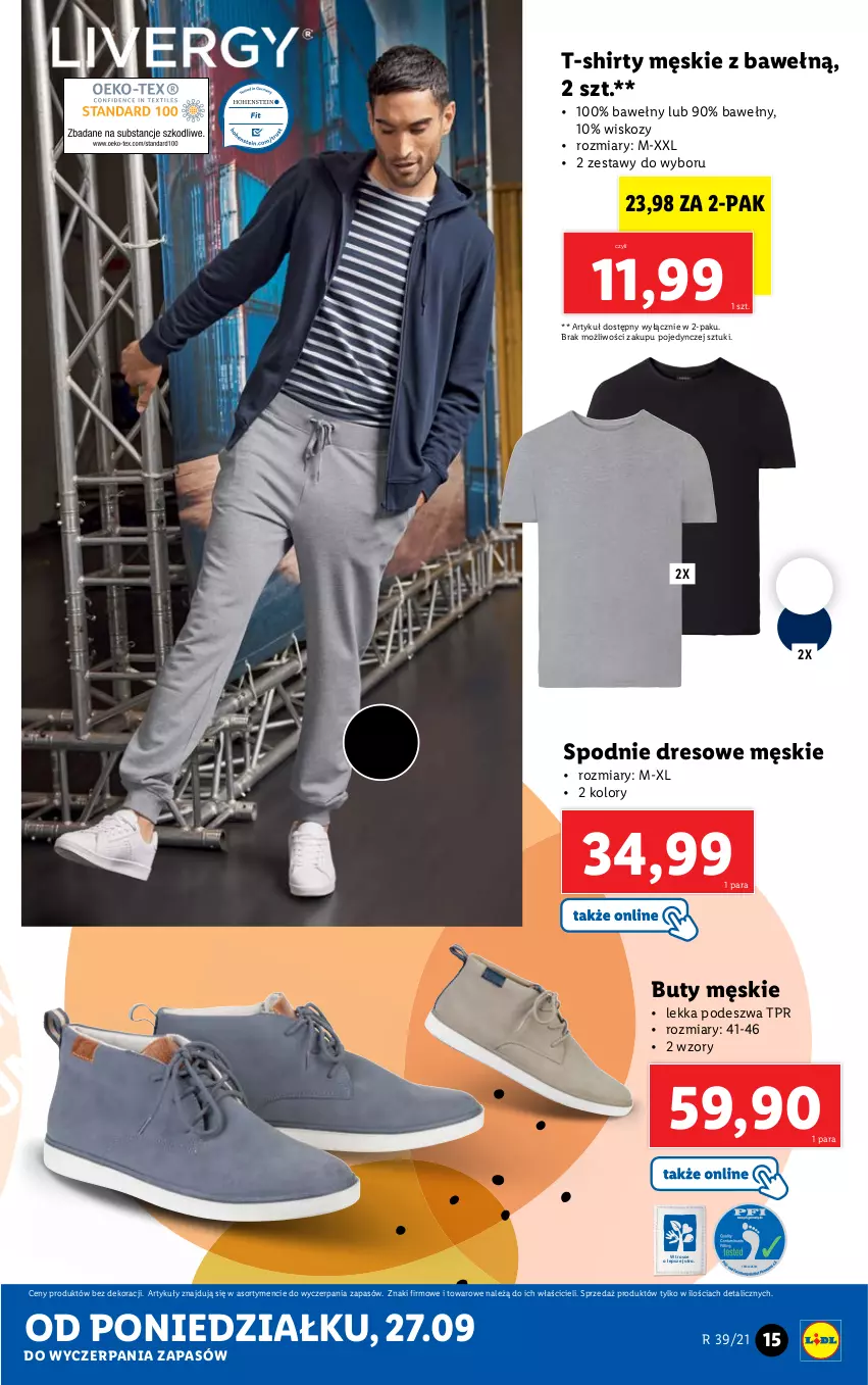 Gazetka promocyjna Lidl - GAZETKA - ważna 27.09 do 03.10.2021 - strona 15 - produkty: Buty, Dres, Spodnie, Spodnie dresowe, T-shirt